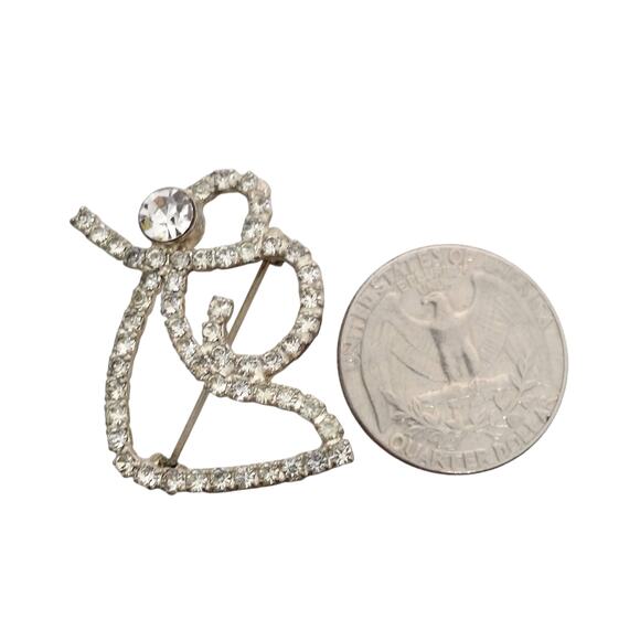 Rhinestone Angel Brooch Silver Tone Vintage Small Pin Holiday - Picture 2 of 5